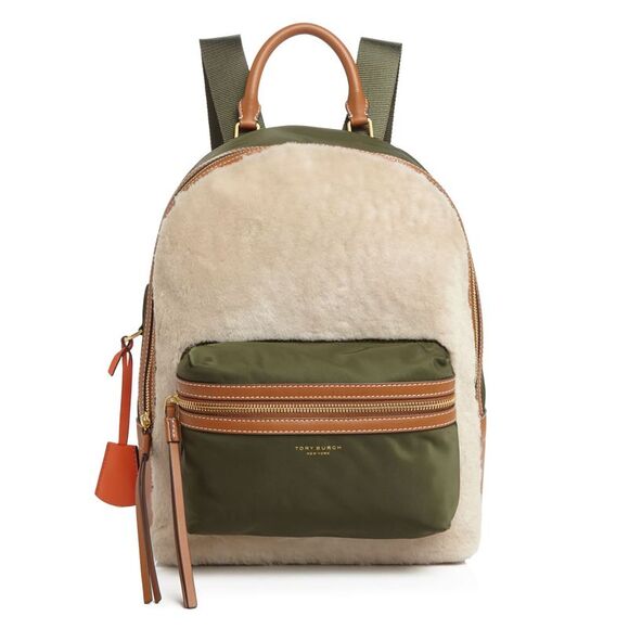 Tory Burch Womens Perry Shearling Backpack Grape Leaf - NWT $628